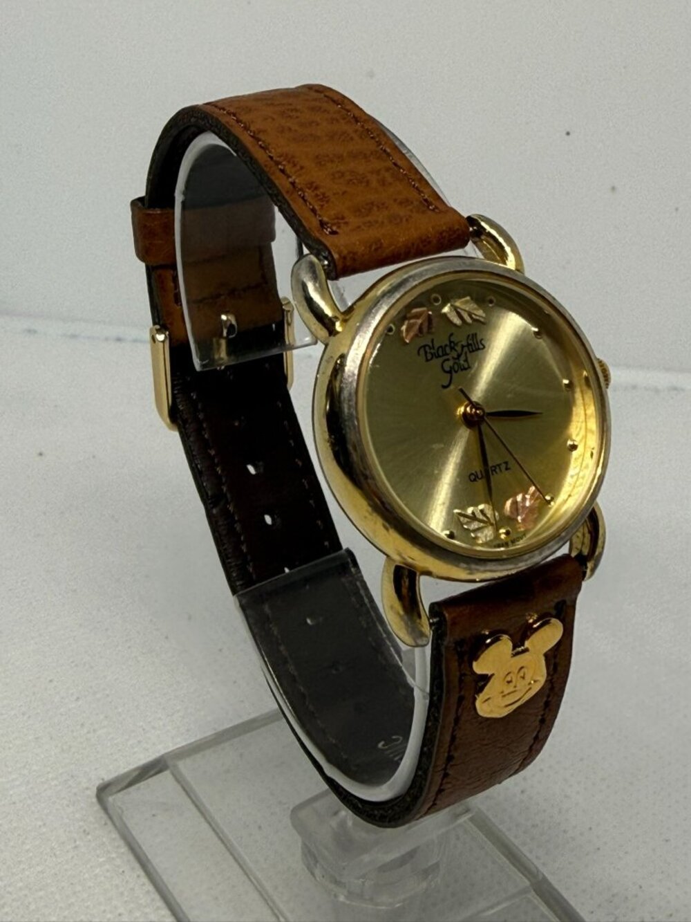 Black Hills 12k Gold Leaf accents Women's Quartz Gold-Tone Brown Leather Watch - Picture 7 of 10